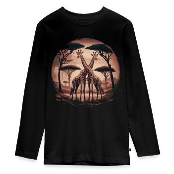 Zwei Giraffen – Surreale Safari-Kunst - Teenager Premium Bio Langarmshirt - Schwarz - Vorne - AI Model Kid Female (0cm)
