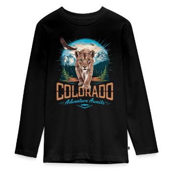 Colorado Abenteuer – Wildnis & Natur Design - Teenager Premium Bio Langarmshirt - Schwarz - Vorne - AI Model Kid Female (0cm)