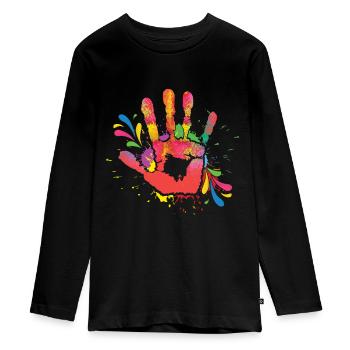 Holi Festival Coloré Empreinte de Main Joie - T-shirt manches longues Premium Ado - noir - Devant - AI Model Kid Female (0cm)