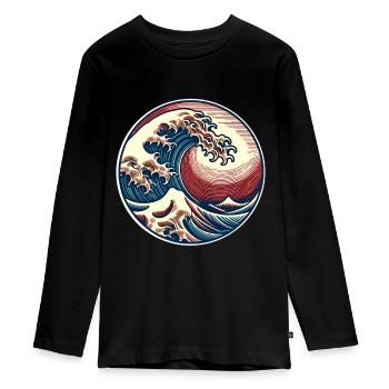 Welle - Teenager Premium Bio Langarmshirt - Schwarz - Vorne - AI Model Kid Female (0cm)