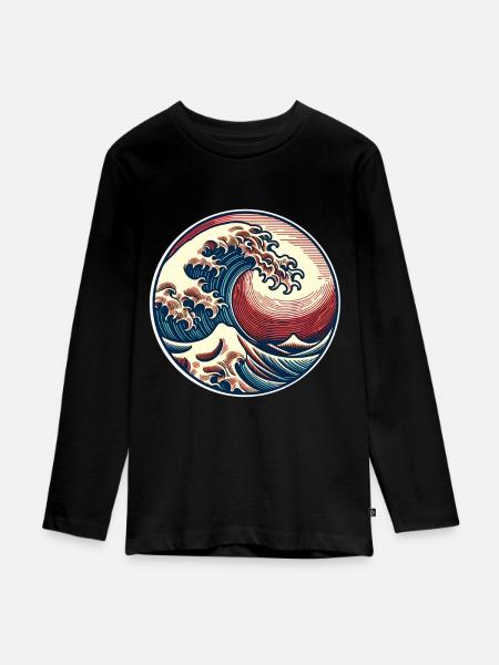Welle - Teenager Premium Bio Langarmshirt - Schwarz
