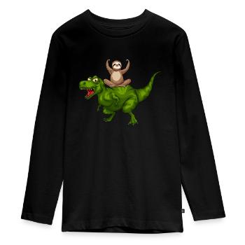 Funny Dinosaur Sloth Funny Dino - Teenager Premium Bio Langarmshirt - Schwarz - Vorne - AI Model Kid Female (0cm)