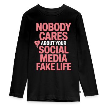 Personne ne se soucie de votre fausse vie sur les réseaux sociaux - T-shirt manches longues Premium Ado - noir - Devant - AI Model Kid Female (0cm)