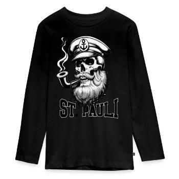 St.Pauli Kiez Hamburg Totenkopf Sankt Pauli - T-shirt manches longues Premium Ado - noir - Devant - AI Model Kid Female (0cm)