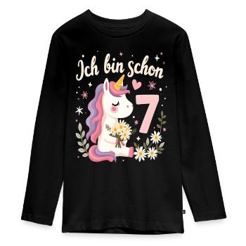 Süßes Einhorn 7. Geburtstag für Mädchen - Teenager Premium Bio Langarmshirt - Schwarz - Vorne - AI Model Kid Female (0cm)