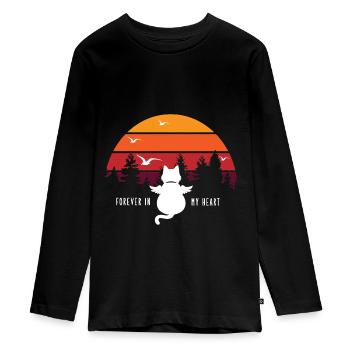 Rétro chat mort tristesse emotional cadeau ange - T-shirt manches longues Premium Ado - noir - Devant - AI Model Kid Female (0cm)