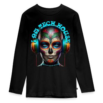 I AM TECH HOUSE - Cool Human with Headphones! - Teenager Premium Organic Long Sleeve Shirt - black - Front - AI Model Kid Female (0cm)