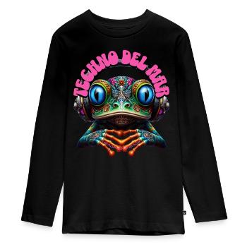 TECHNO DEL MAR - Cute Frog with Headphones! - Teenager Premium Organic Long Sleeve Shirt - black - Front - AI Model Kid Female (0cm)