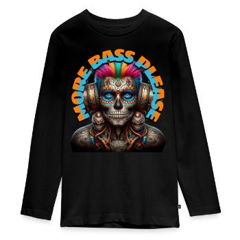 MORE BASS PLEASE - Cool Dude with Headphones! - Teenager Premium Organic Long Sleeve Shirt - black - Front - AI Model Kid Female (0cm)