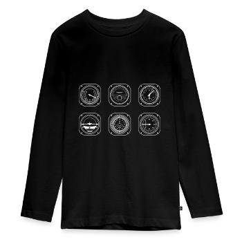 Aviation Cockpit Pilot Aeroport VFR - T-shirt manches longues Premium Ado - noir - Devant - AI Model Kid Female (0cm)