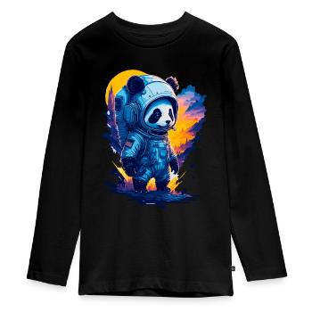 Niedlicher Panda-Astronaut - Teenager Premium Bio Langarmshirt - Schwarz - Vorne - AI Model Kid Female (0cm)