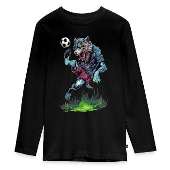Fußball Wolf Loba Loup Wilk Lupa Lupo Werewolf - Teenager Premium Bio Langarmshirt - Schwarz - Vorne - AI Model Kid Female (0cm)