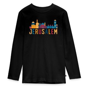 Jerusalem Jüdisches Land Israelitisches Israel - Teenager Premium Bio Langarmshirt - Schwarz - Vorne - AI Model Kid Female (0cm)
