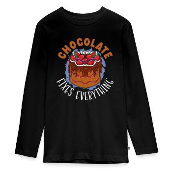 Chocolate Fixes Everything Baker Choco Chocolate - Teenager Premium Organic Long Sleeve Shirt - black - Front - AI Model Kid Female (0cm)