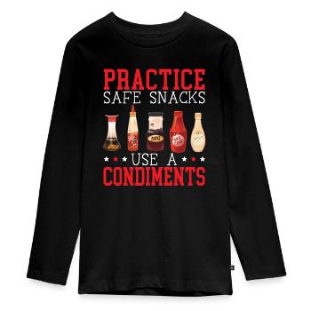 Pratiquez des collations sûres Utilisez un ketchup de condiment - T-shirt manches longues Premium Ado - noir - Devant - AI Model Kid Female (0cm)