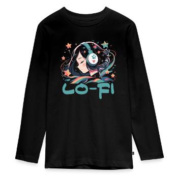 Lofi Mélomane Basse Fidélité Esthétique Japonaise - T-shirt manches longues Premium Ado - noir - Devant - AI Model Kid Female (0cm)