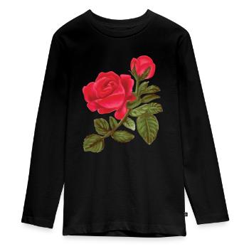 Rose Aquarelle peinte à la main - T-shirt manches longues Premium Ado - noir - Devant - AI Model Kid Female (0cm)
