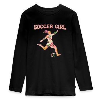 Fußball Fussball - Teenager Premium Bio Langarmshirt - Schwarz - Vorne - AI Model Kid Female (0cm)