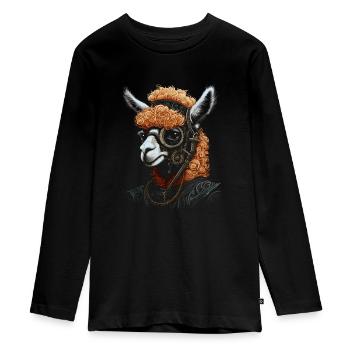 Lama Alpaka Steampunk Vintage Geschenk - Teenager Premium Bio Langarmshirt - Schwarz - Vorne - AI Model Kid Female (0cm)