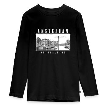 Amsterdam Niederlande Holland Souvenir - Teenager Premium Bio Langarmshirt - Schwarz - Vorne - AI Model Kid Female (0cm)