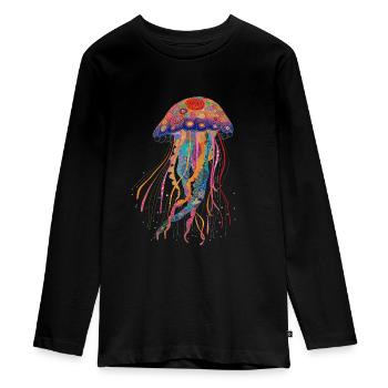 Cadeau de méduse - T-shirt manches longues Premium Ado - noir - Devant - AI Model Kid Female (0cm)