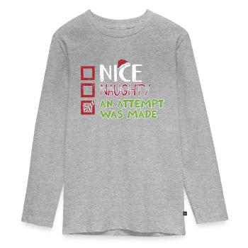 Humour de Noël Gentil Coquin Une tentative a été faite - T-shirt manches longues Premium Ado - gris chiné - Devant