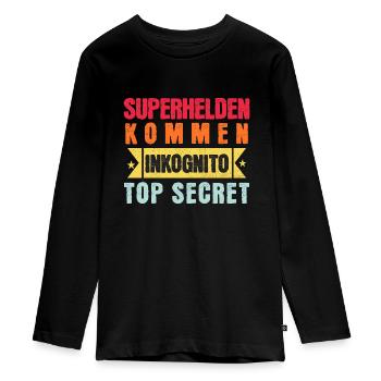 Superhelden kommen inkognito top secret! - Teenager Premium Bio Langarmshirt - Schwarz - Vorne - AI Model Kid Female (0cm)