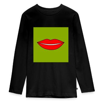 Pop-Art Lippen Lippenstift Poster bunt Geschenk - Teenager Premium Bio Langarmshirt - Schwarz - Vorne - AI Model Kid Female (0cm)