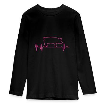 pig - Teenager Premium Organic Long Sleeve Shirt - black - Front - AI Model Kid Female (0cm)