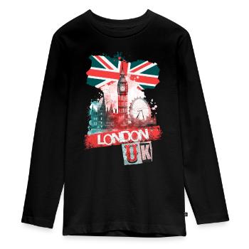London England Stadt Skyline Big Ben Bunt Splash - Teenager Premium Bio Langarmshirt - Schwarz - Vorne - AI Model Kid Female (0cm)