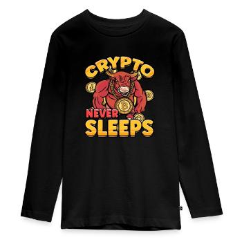 Crypto Never Sleeps Cryptocurrency BTC - Teenager Premium Bio Langarmshirt - Schwarz - Vorne - AI Model Kid Female (0cm)
