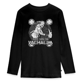 Norse Viking Mythology Design for Viking Warriors - Teenager Premium Bio Langarmshirt - Schwarz - Vorne - AI Model Kid Female (0cm)