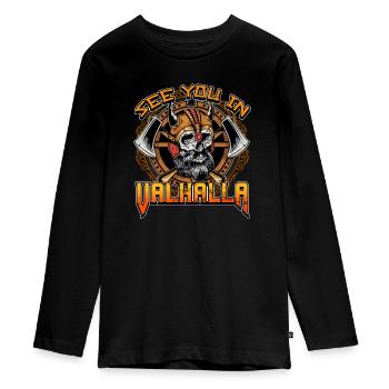Norse Viking Mythology Design for Viking Warriors - Teenager Premium Bio Langarmshirt - Schwarz - Vorne - AI Model Kid Female (0cm)