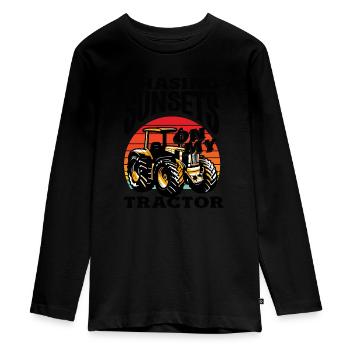 À la poursuite des couchers de soleil sur mon tracteur - T-shirt manches longues Premium Ado - noir - Devant - AI Model Kid Female (0cm)