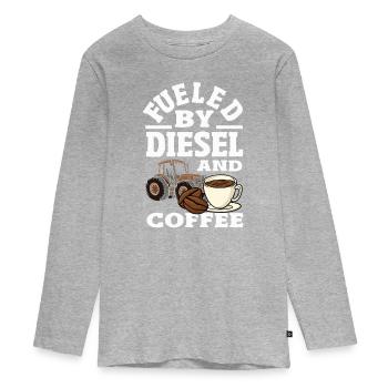 Alimenté par un tracteur diesel et à café - T-shirt manches longues Premium Ado - gris chiné - Devant