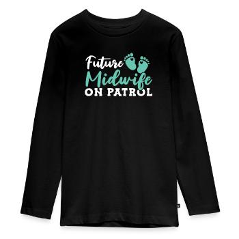 Midwife ObstetricIan - Teenager Premium Organic Long Sleeve Shirt - black - Front - AI Model Kid Female (0cm)