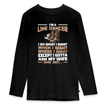 Line Dancing - Teenager Premium Organic Long Sleeve Shirt - black - Front - AI Model Kid Female (0cm)