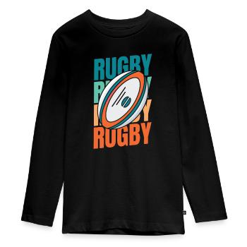 Rugby - Teenager Premium Bio Langarmshirt - Schwarz - Vorne - AI Model Kid Female (0cm)