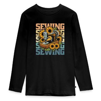 Sewing Sewing Machine - Teenager Premium Organic Long Sleeve Shirt - black - Front - AI Model Kid Female (0cm)