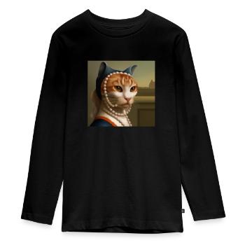 Cat Art History - Teenager Premium Organic Long Sleeve Shirt - black - Front - AI Model Kid Female (0cm)