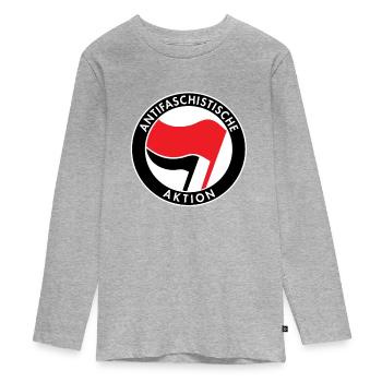 Antifacist Action, Antifa Logo, Flags - Teenager Premium Organic Long Sleeve Shirt - heather grey - Front