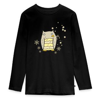 Hearty owl with snowflakes - Teenager Premium Organic Long Sleeve Shirt - black - Front - AI Model Kid Female (0cm)