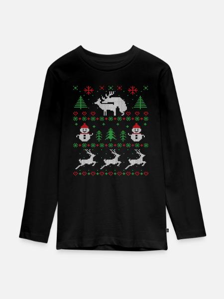 Joy Deer hässlicher Weihnachtspullover - Teenager Premium Bio Langarmshirt - Schwarz