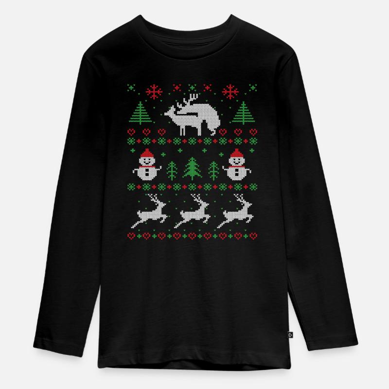 Joy Deer hässlicher Weihnachtspullover - Teenager Premium Bio Langarmshirt - Schwarz