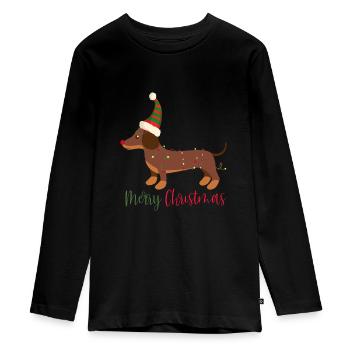 Dackel, Dachshund, Weihnachten, X-Mas, Christmas - Teenager Premium Bio Langarmshirt - Schwarz - Vorne - AI Model Kid Female (0cm)