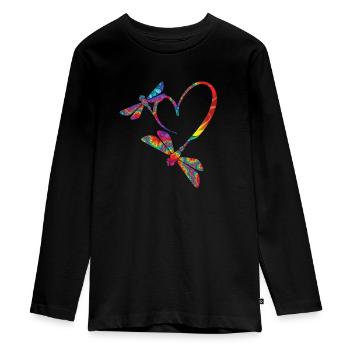 Libelle Herz - Teenager Premium Bio Langarmshirt - Schwarz - Vorne - AI Model Kid Female (0cm)