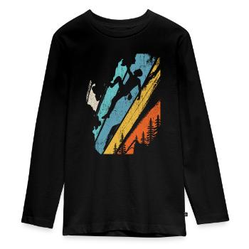 Vintage Bergsteiger Klettern Kletterer Bouldering - Teenager Premium Bio Langarmshirt - Schwarz - Vorne - AI Model Kid Female (0cm)