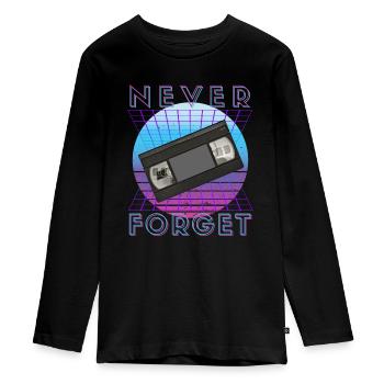 Never Forget Retro 80s 90s Nostalgia - Teenager Premium Organic Long Sleeve Shirt - black - Front - AI Model Kid Female (0cm)