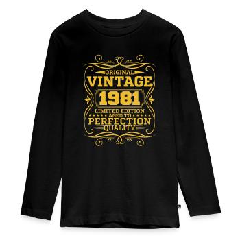 Vintage 1981 Original Limited Edition - Teenager Premium Bio Langarmshirt - Schwarz - Vorne - AI Model Kid Female (0cm)