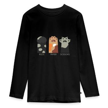 Ciseaux en papier de roche Drôle de tigre-chat Mains de jeu - T-shirt manches longues Premium Ado - noir - Devant - AI Model Kid Female (0cm)